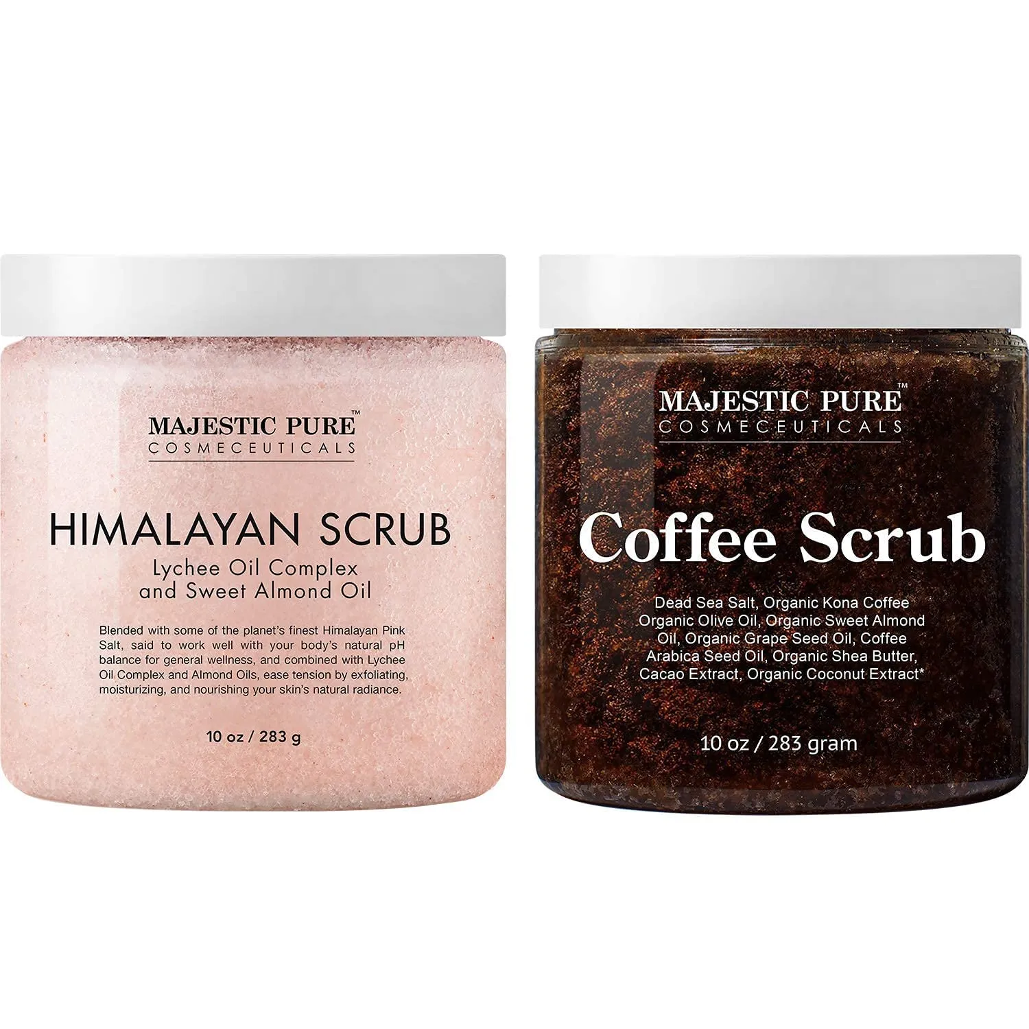 Majestic Pure Himalayan Body Salt and Coffee Scrub Bundle Exfoliating Salt and Cellulite Scrub Combo