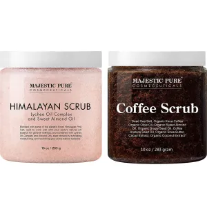 Majestic Pure Himalayan Body Salt and Coffee Scrub Bundle Exfoliating Salt and Cellulite Scrub Combo