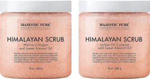 Majestic Pure Himalayan Scrub with Collagen (10 oz) and Himalayan Scrub with Lychee Fragrance (10 oz) Bundle