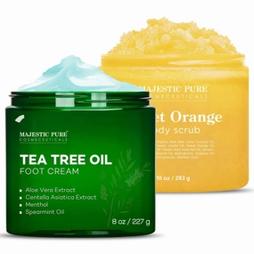 Majestic Pure Tea Tree Foot Cream (8 oz) and Orange Scrub (10 oz) Bundle