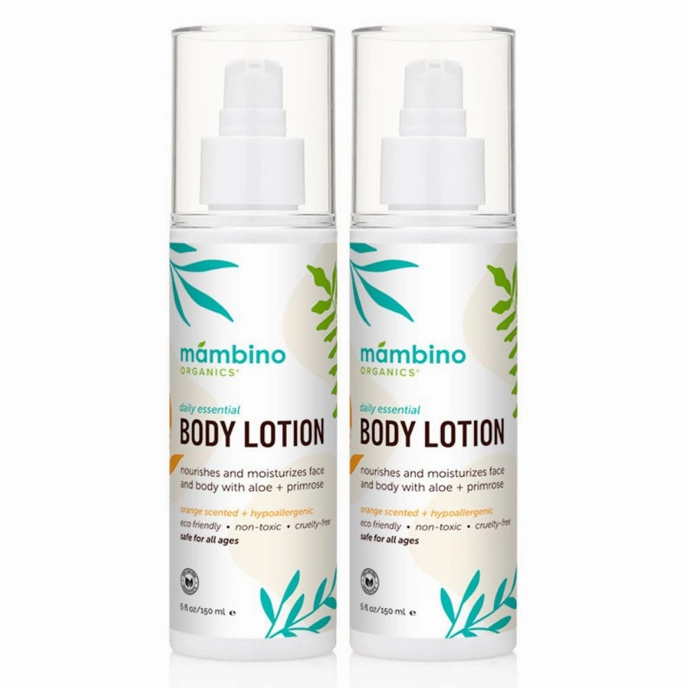 Mambino Organics Daily Essential Body Lotion – Natural & Non-Toxic Moisturizer with Sri Lankan Coconut & Aloe – Hydrating for Dry Skin, Face, Body & Hands – Vegan & Cruelty-Free Skin Care 5 floz 2Pack