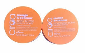 Mango & Coconut Body Care Set, Body Butter 15.8 oz and Sugar Body Scrub 21.1 oz, Australian Made