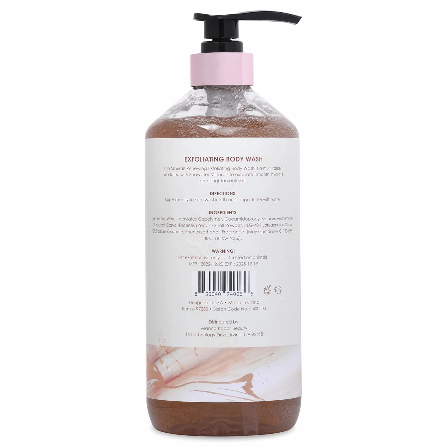 Manna Kadar Beauty Dead Sea Minerals Exfoliating Body Wash, Coconut Hibiscus - Body Wash, Shower Gel, Moisturizing Scrub, Brighten Dull Skin