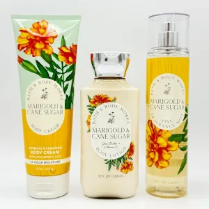 Marigold & Cane Sugar 3-Piece Bath Bundle, Body Moisturizing Works | Ultimate Hydration Body Cream, Body Lotion and Fine Fragrance Mist