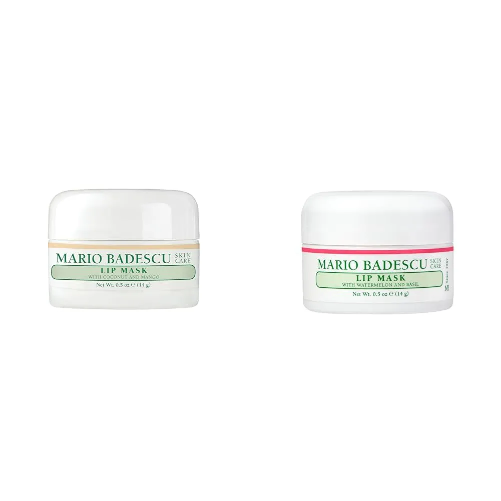 Mario Badescu Lip Mask with Coconut and Mango Overnight Lip Treatment   Lip Mask with Watermelon & Basil, Overnight Lip Treatment Enriched With Skin Softening Coconut Oil, Hydrating Shea Butter