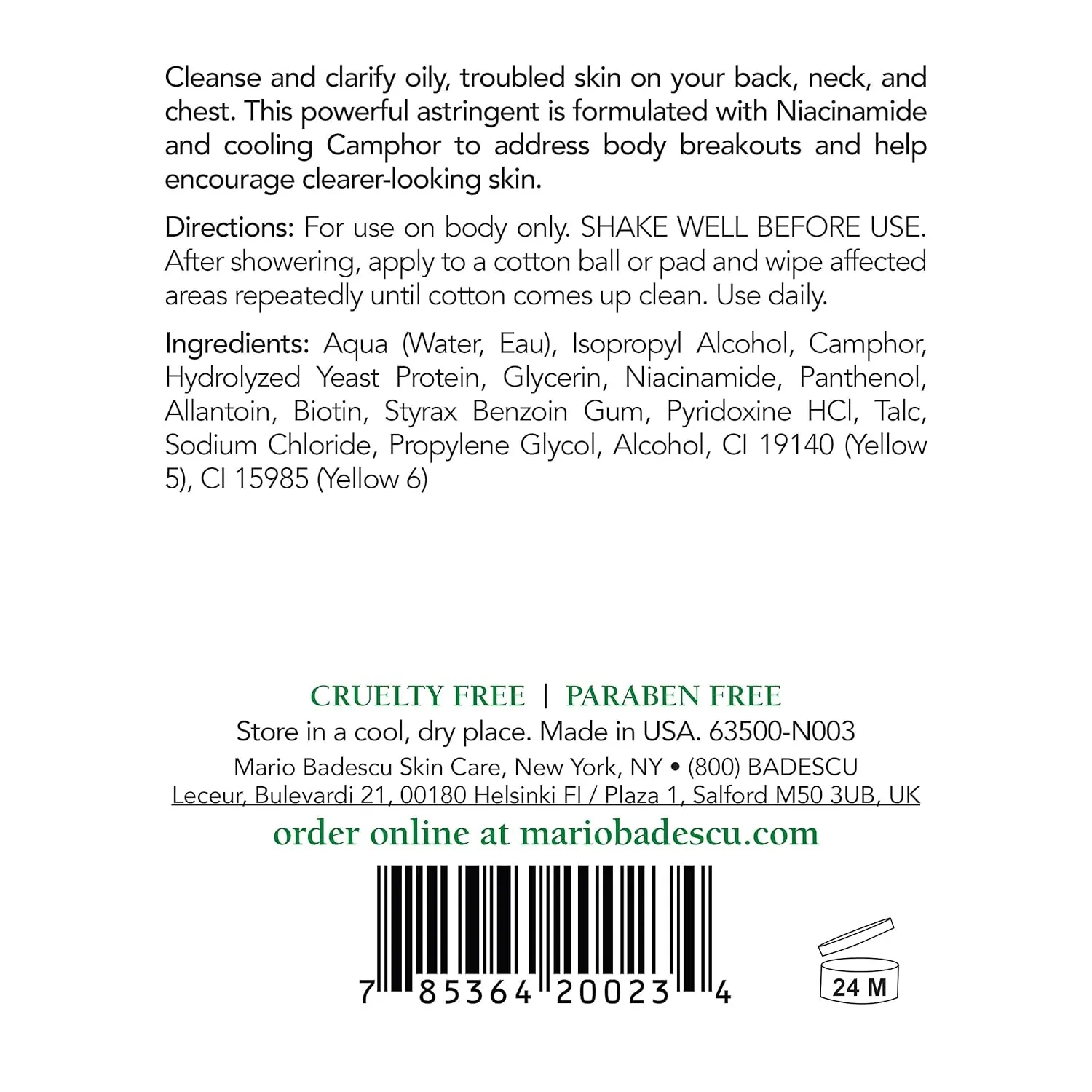 Mario Badescu Special Cleansing Lotion O Toner for Oily Skin |Body Toner that Minimizes Pores and Evens Skin Tone |Formulated with Cucumber Extract & Niacinamide