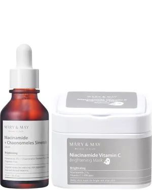 Mary&May Niacinamide   Chaenomeles Sinensis Face Serum   Niacinamide Vitamin C Daily Mask Bundle