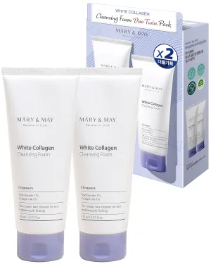 Mary&May White Collagen Cleansing Foam Duo Twin Pack - Deep Cleansing, Hydrating Formula for Firm and Radiant Skin with Niacinamide - Korean Skincare, EWG Green Grade, Hypoallergenic