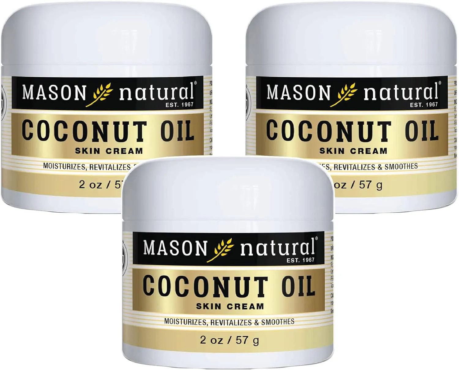 MASON NATURAL Coconut Oil Beauty Cream, Hydrating Moisturizer With Collagen for Smooth & Firm Skin, 2 oz, Pack of 3