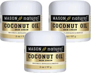 MASON NATURAL Coconut Oil Beauty Cream, Hydrating Moisturizer With Collagen for Smooth & Firm Skin, 2 oz, Pack of 3