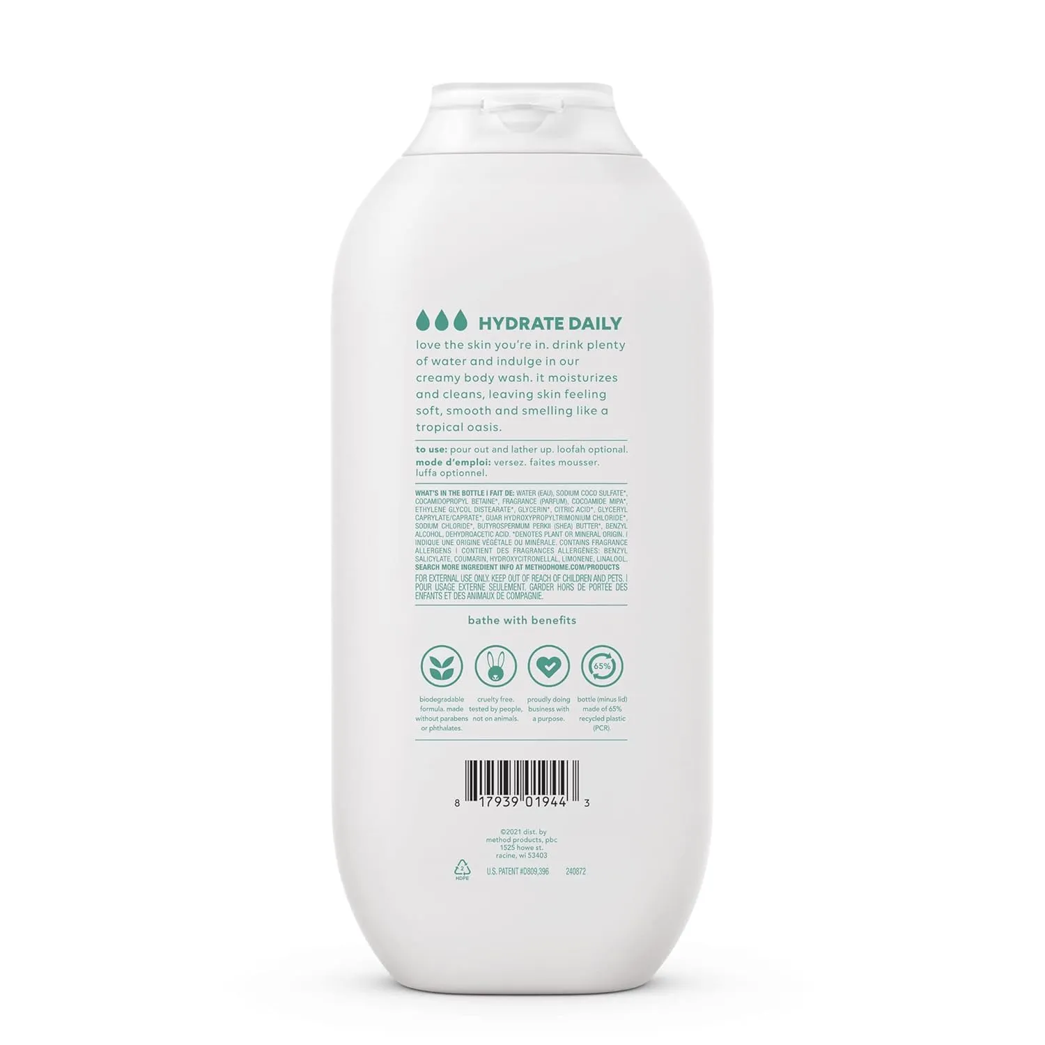 Method Body Wash, Hydrating Coconut Milk, Paraben and Phthalate Free, 18 oz (Pack of 2)