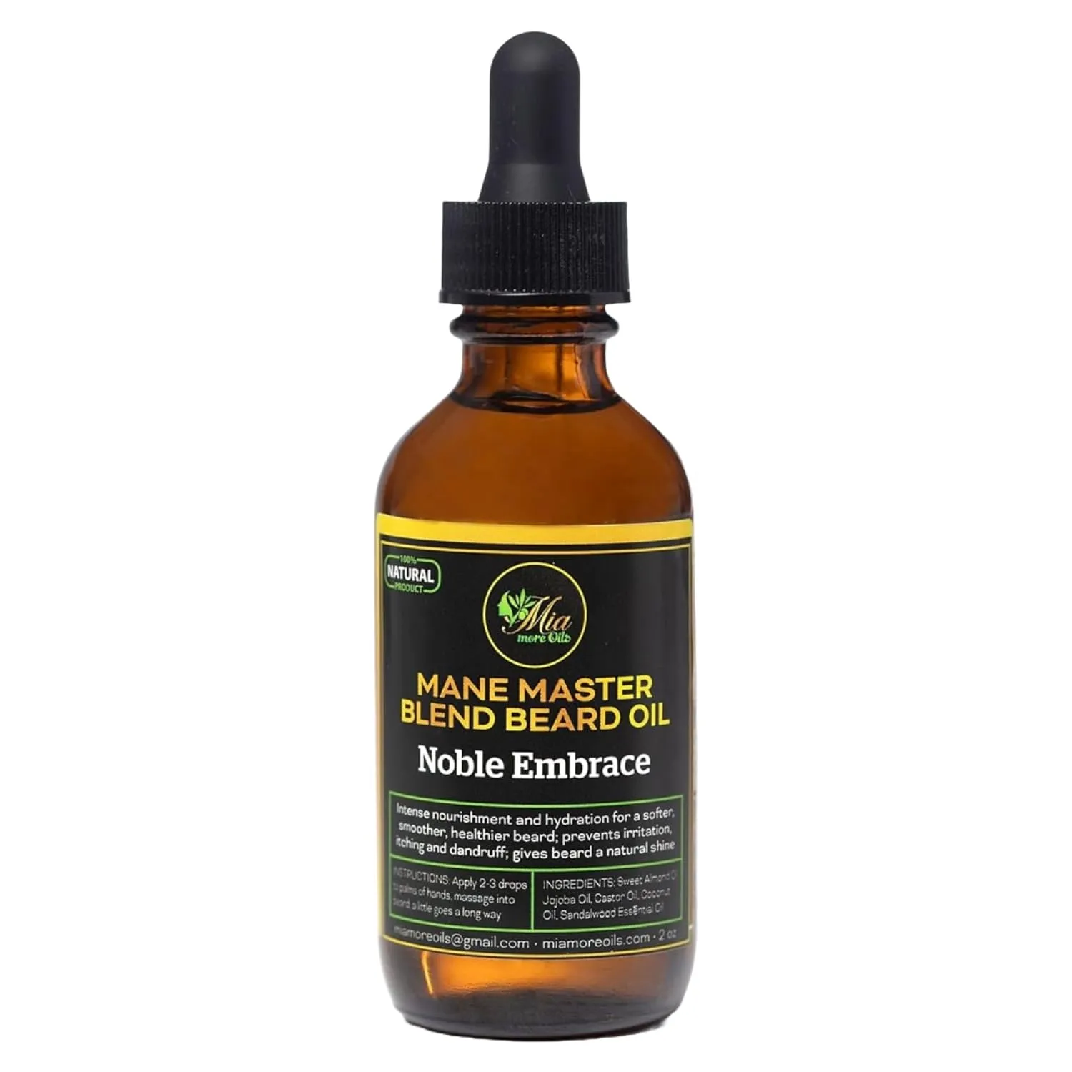 Mia More Oils Mane Master Beard Oil 2 oz - Natural Beard Growth Oil | Organic Vanilla Scented Beard Oil | Hydrating, Soothing, & Travel Essential - Vanilla/Noble Embrace