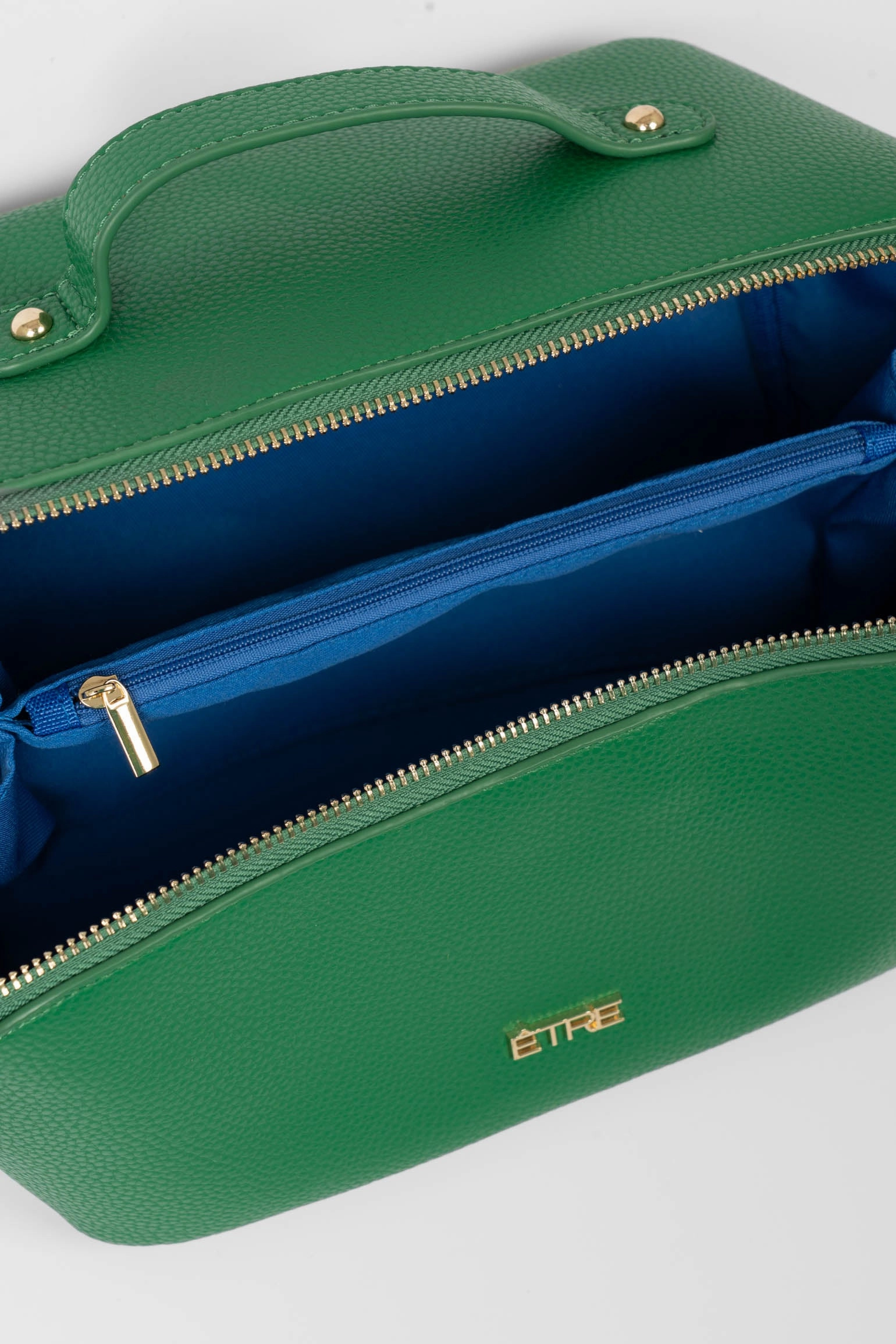 Mila Vanity Case - Green, Pebbled Faux Leather