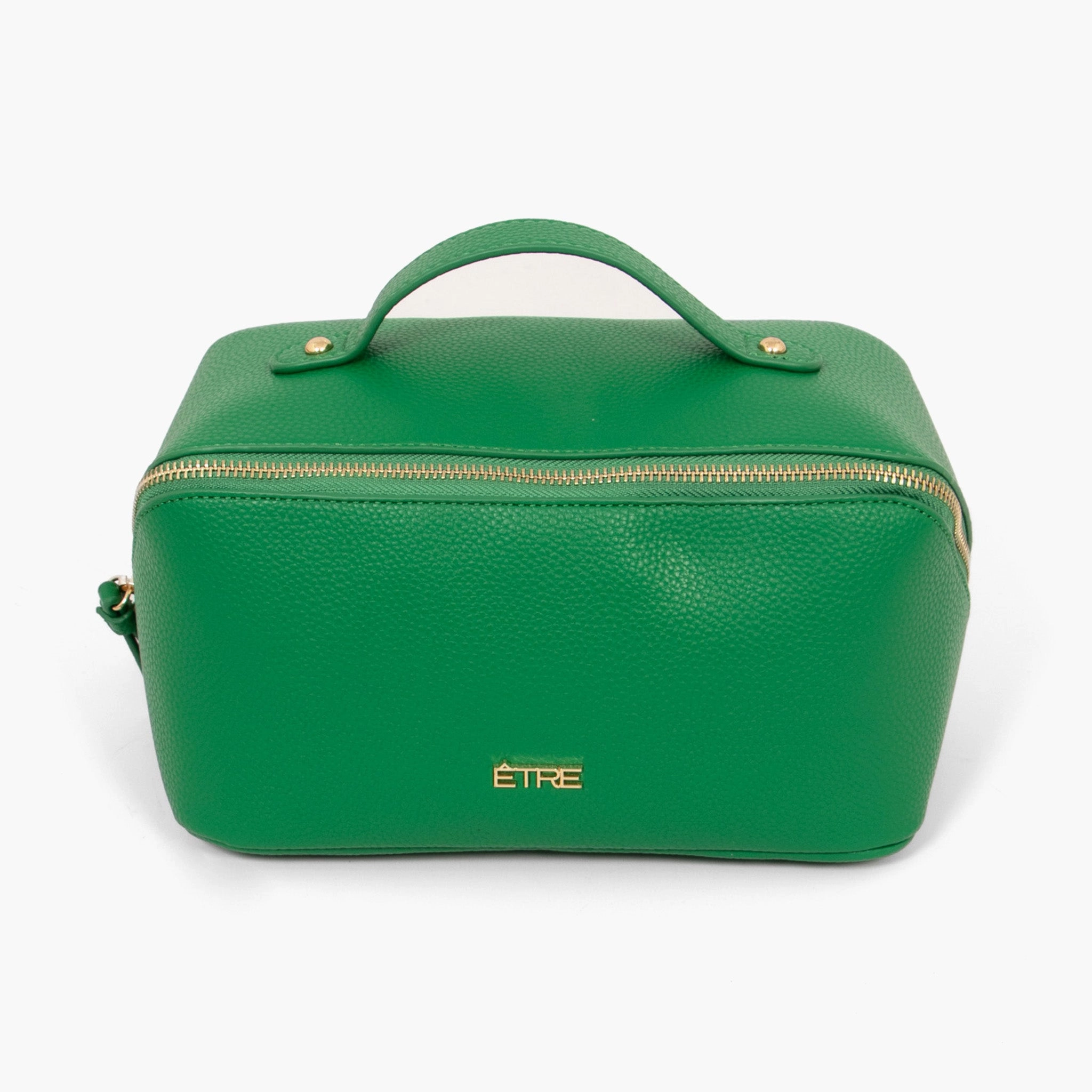 Mila Vanity Case - Green, Pebbled Faux Leather