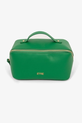 Mila Vanity Case - Green, Pebbled Faux Leather
