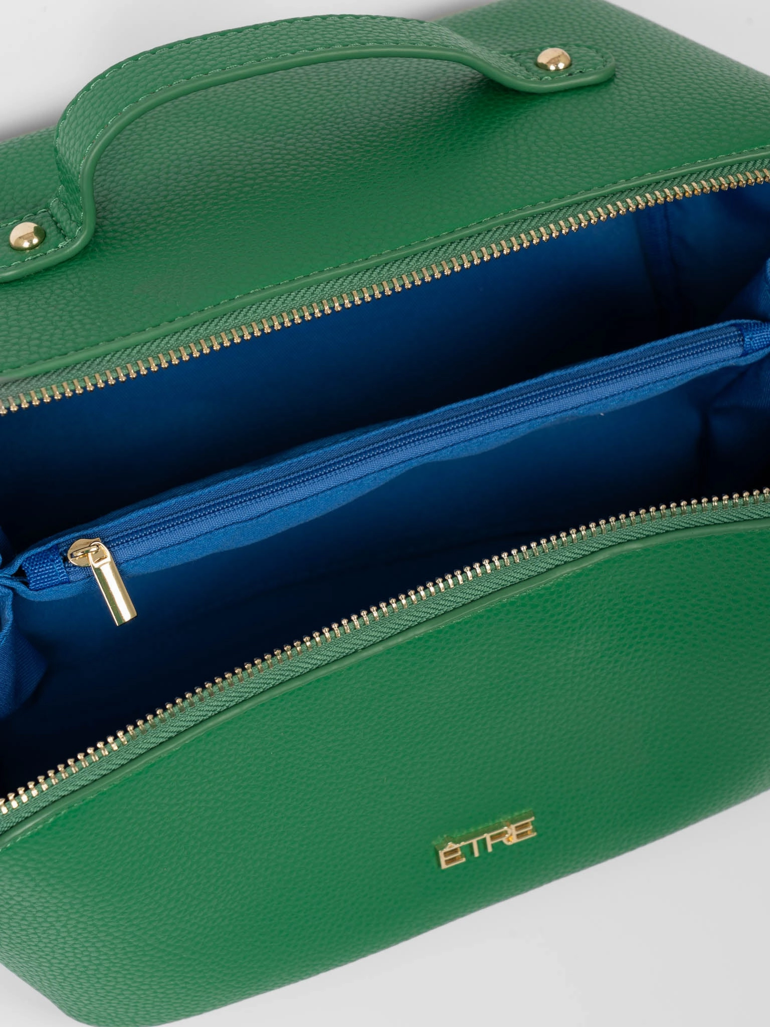 Mila Vanity Case - Green, Pebbled Faux Leather