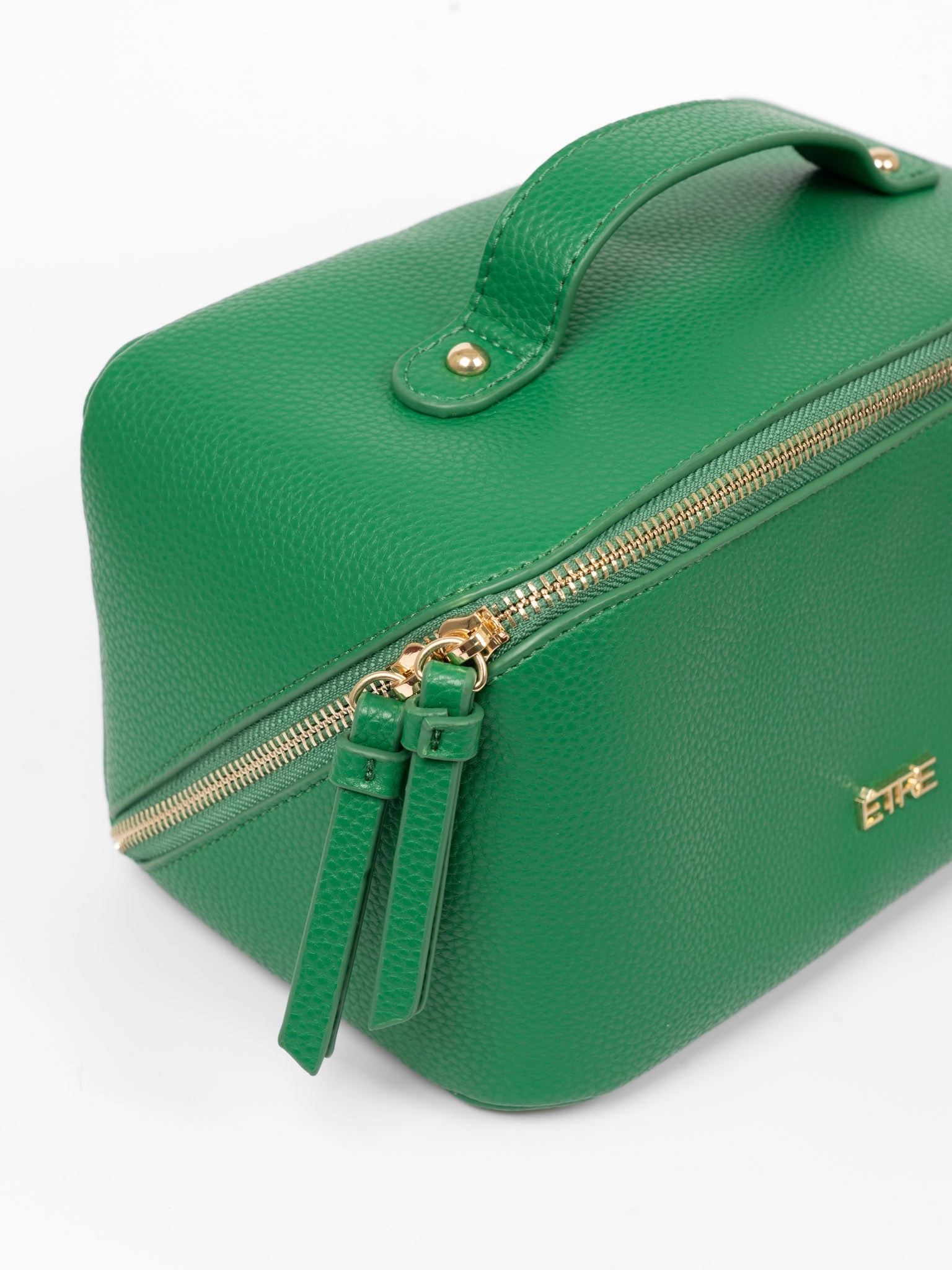 Mila Vanity Case - Green, Pebbled Faux Leather