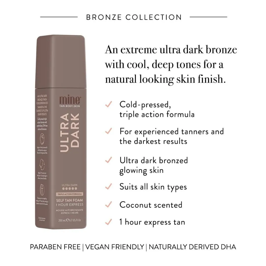 MineTan Dark Self Tanning Foams | Bronze Collection - Best Fake Tanner Mousse for a Deep Instant Bronzing Glow, 1 Hour Express, Face & Body, Ultra Hydrating Formula, Coconut Scented, 6.7 Fl Oz