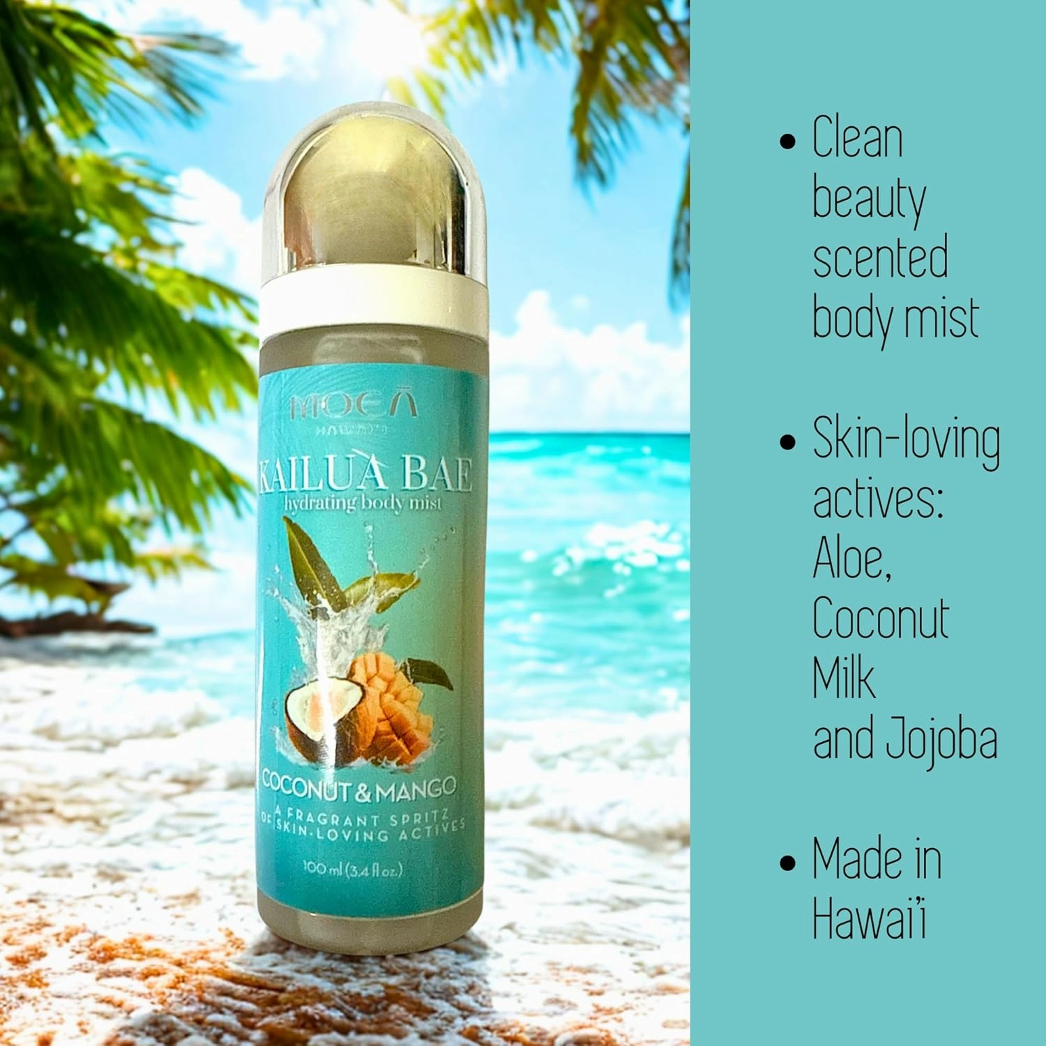 MOEĀ- Kailua Bae (Coconut Mango) Tropical Body Mist - MADE IN HAWAI’I - Skin-loving refreshing mist with fragrance mood boost - 3.4 oz