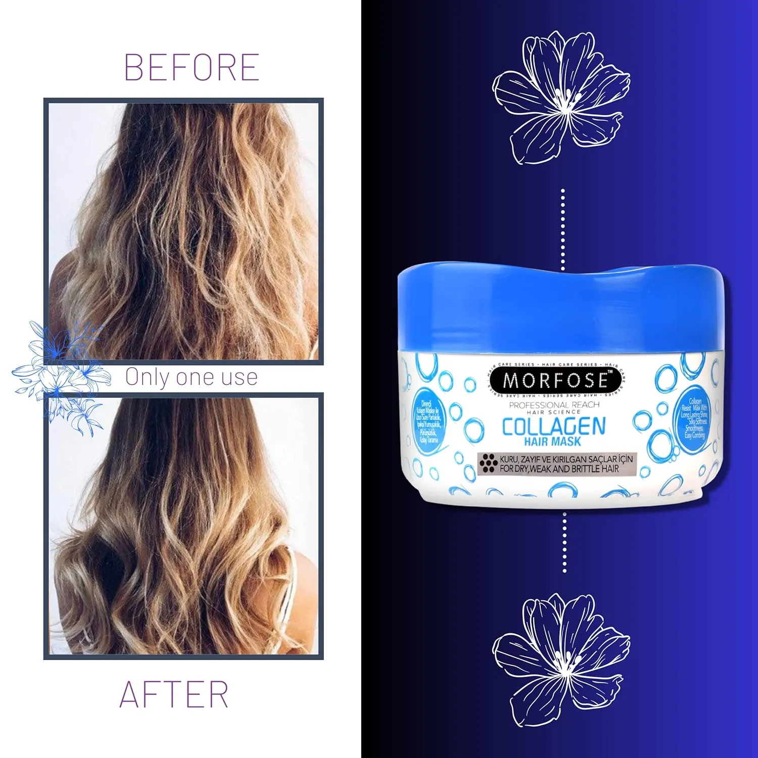 Morfose Professional Milk Therapy Hair Mask for Dry, Damaged, or Brittle Strands, 12 Essential Amino Acids, and Proteins, Fuller Healthier, Softer look, (large, 16.9 Fl Oz) (Collagen)