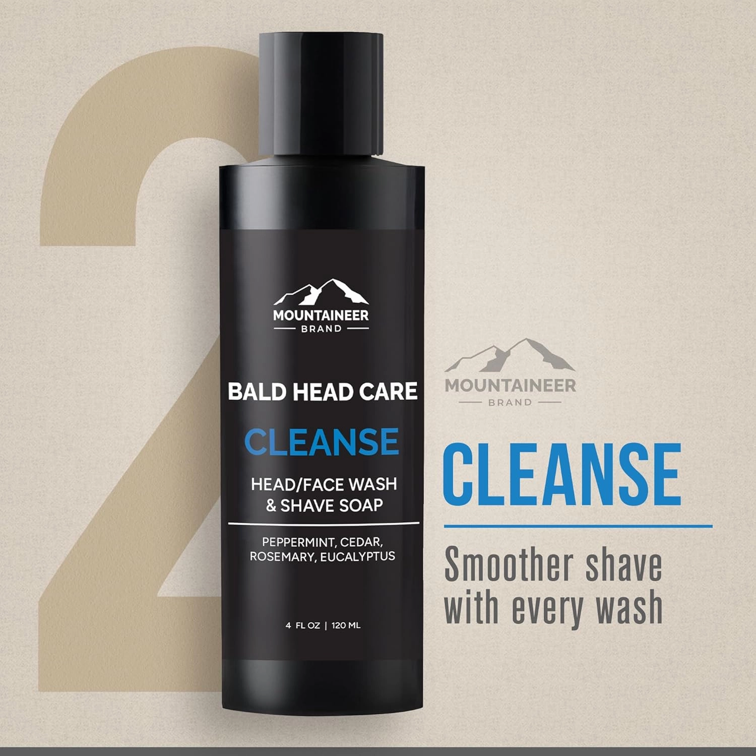 Mountaineer Brand Bald Head Care For Men | All Natural 4 Step Daily Skin Care for Healthy Scalp & Face | Exfoliate and Scrub | Cleanse Wash | Shine Away PH Balance | Protect Moisturizing Balm | 4oz