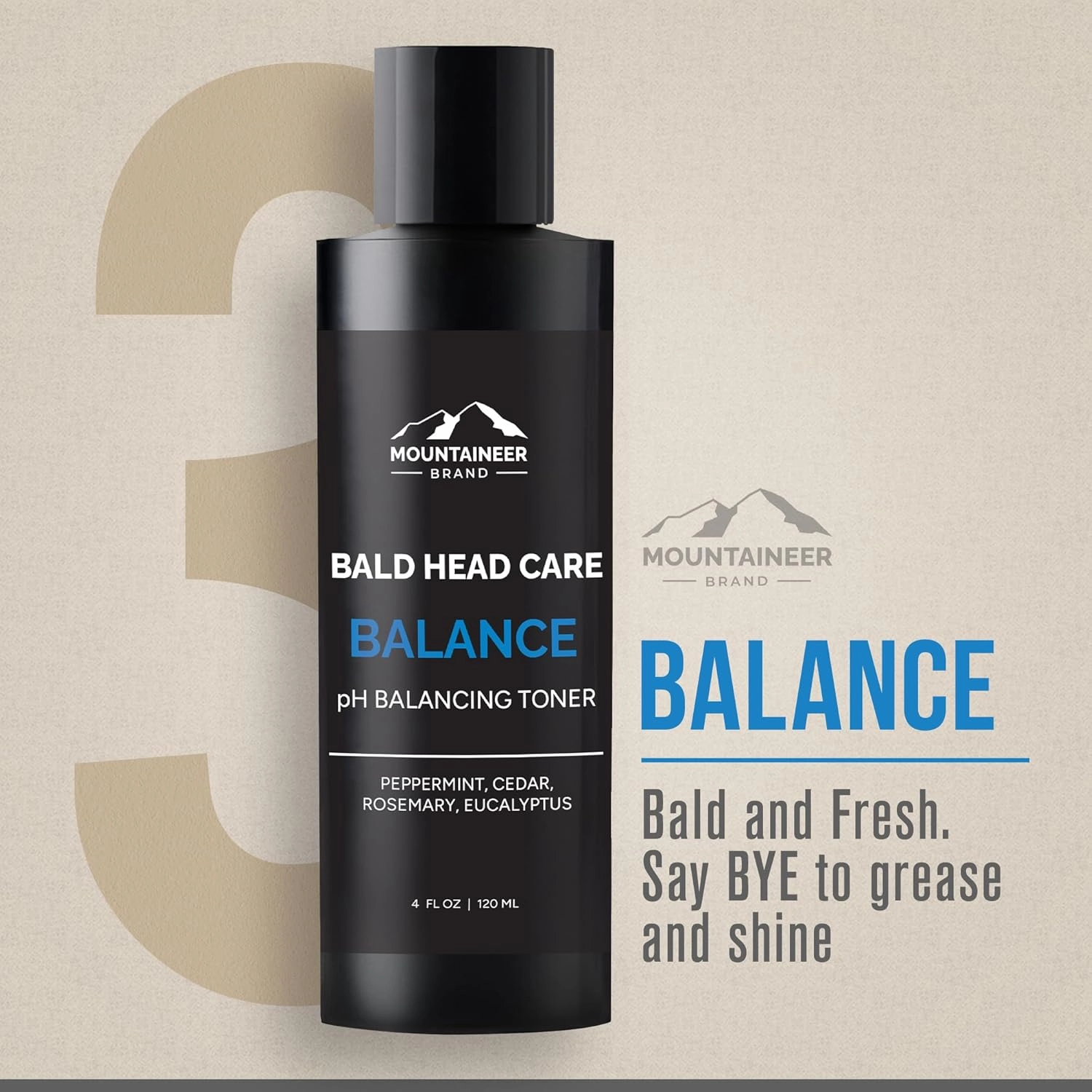 Mountaineer Brand Bald Head Care For Men | All Natural 4 Step Daily Skin Care for Healthy Scalp & Face | Exfoliate and Scrub | Cleanse Wash | Shine Away PH Balance | Protect Moisturizing Balm | 4oz