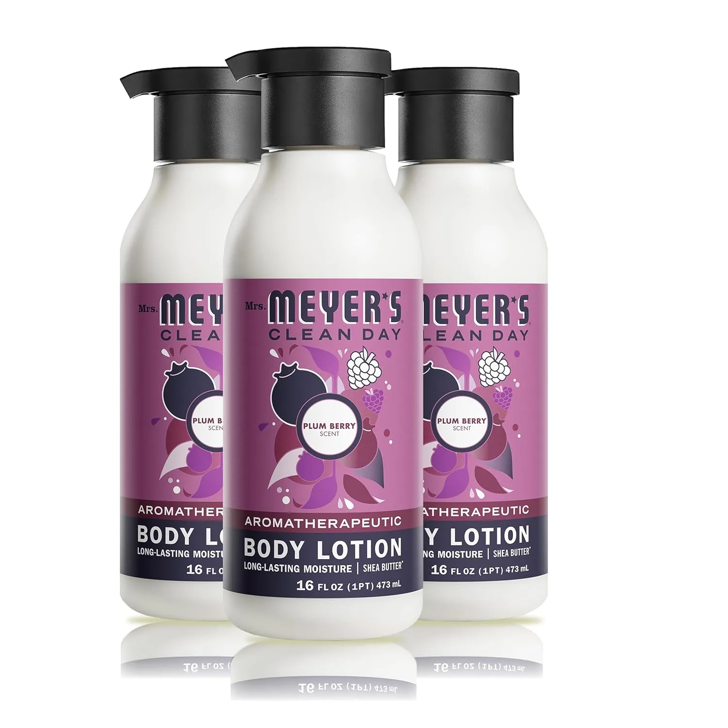 MRS. MEYER'S CLEAN DAY Body Lotion for Dry Skin, Non-Greasy Moisturizer Made with Essential Oils, Plum Berry, 16 fl. oz - Pack of 3
