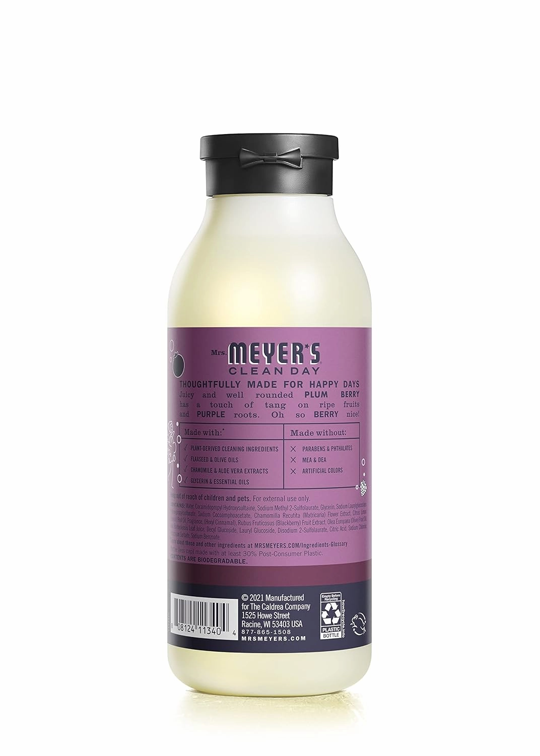 MRS. MEYER'S CLEAN DAY Moisturizing Body Wash for Women and Men, Biodegradable Shower Gel Formula Made with Essential Oils, Plum Berry, 16 oz Bottle, Pack of 3
