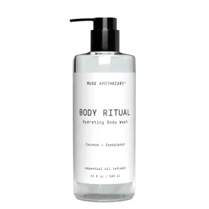 Muse Apothecary Body Ritual Hydrating - Coconut Sandalwood Body Wash for Women & Men - Essential Oil Infused Aromatherapy Body Wash - 32 Ounce