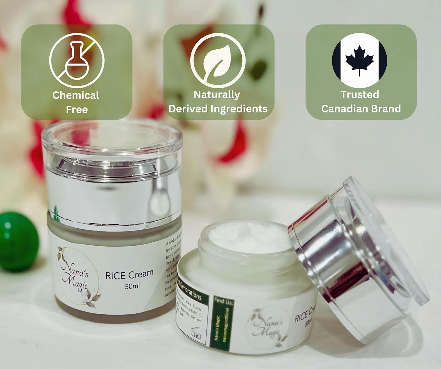 Nana's Magic Rice Cream (50 ml) - Rice Moisturizer for Face & Body, Targets Dryness for Smooth & Glowing Skin - Hydrating & Polishing Face Cream with Rice Extract & Rice Bran Oil (1 Pack)