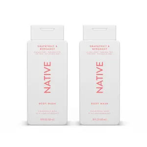 Native Body Wash Contains Naturally Derived Ingredients | For Women & Men, Sulfate, Paraben, & Dye Free Leaving Skin Soft and Hydrating | Grapefruit & Bergamot 18 oz - 2 Pk