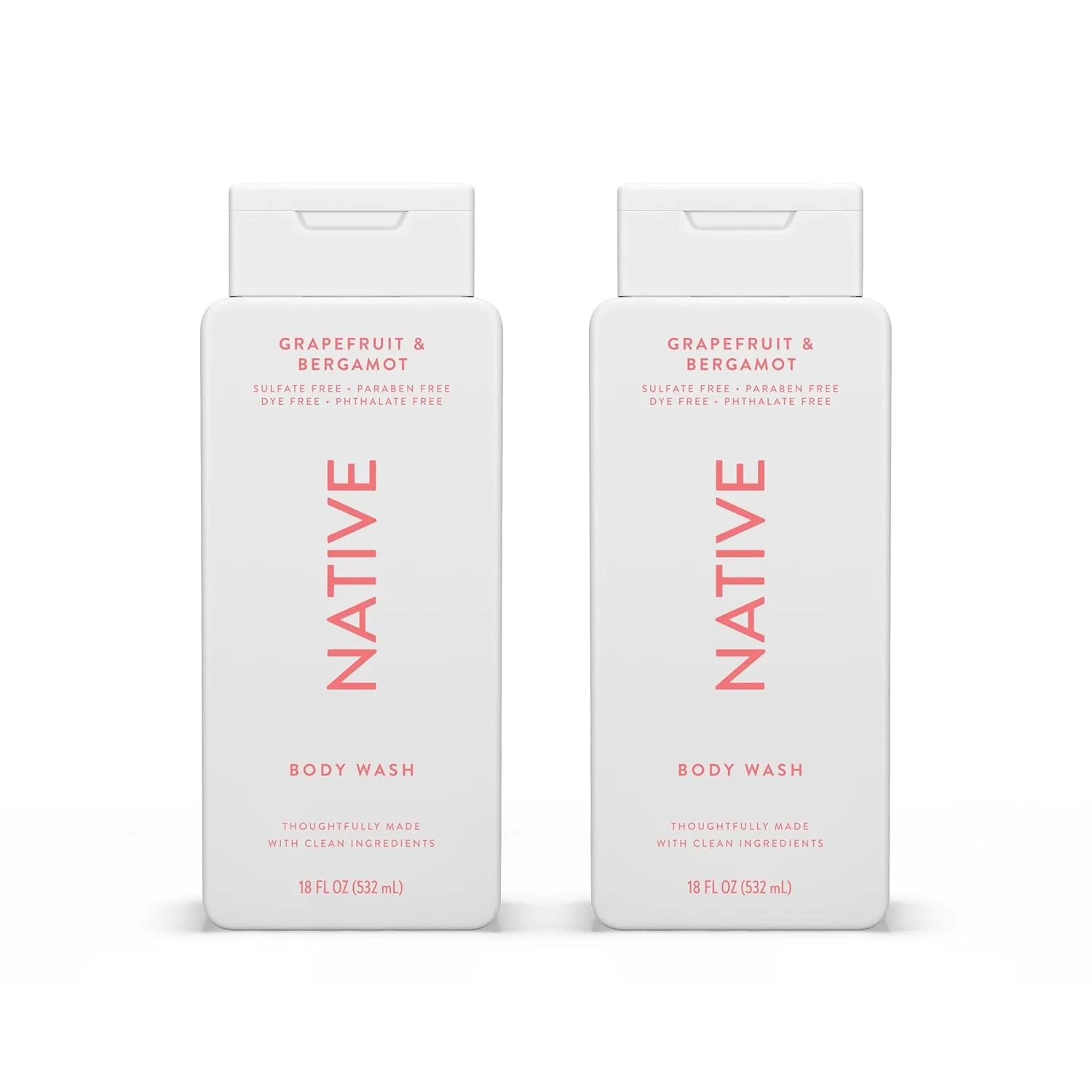 Native Body Wash Contains Naturally Derived Ingredients | For Women & Men, Sulfate, Paraben, & Dye Free Leaving Skin Soft and Hydrating | Grapefruit & Bergamot 18 oz - 2 Pk