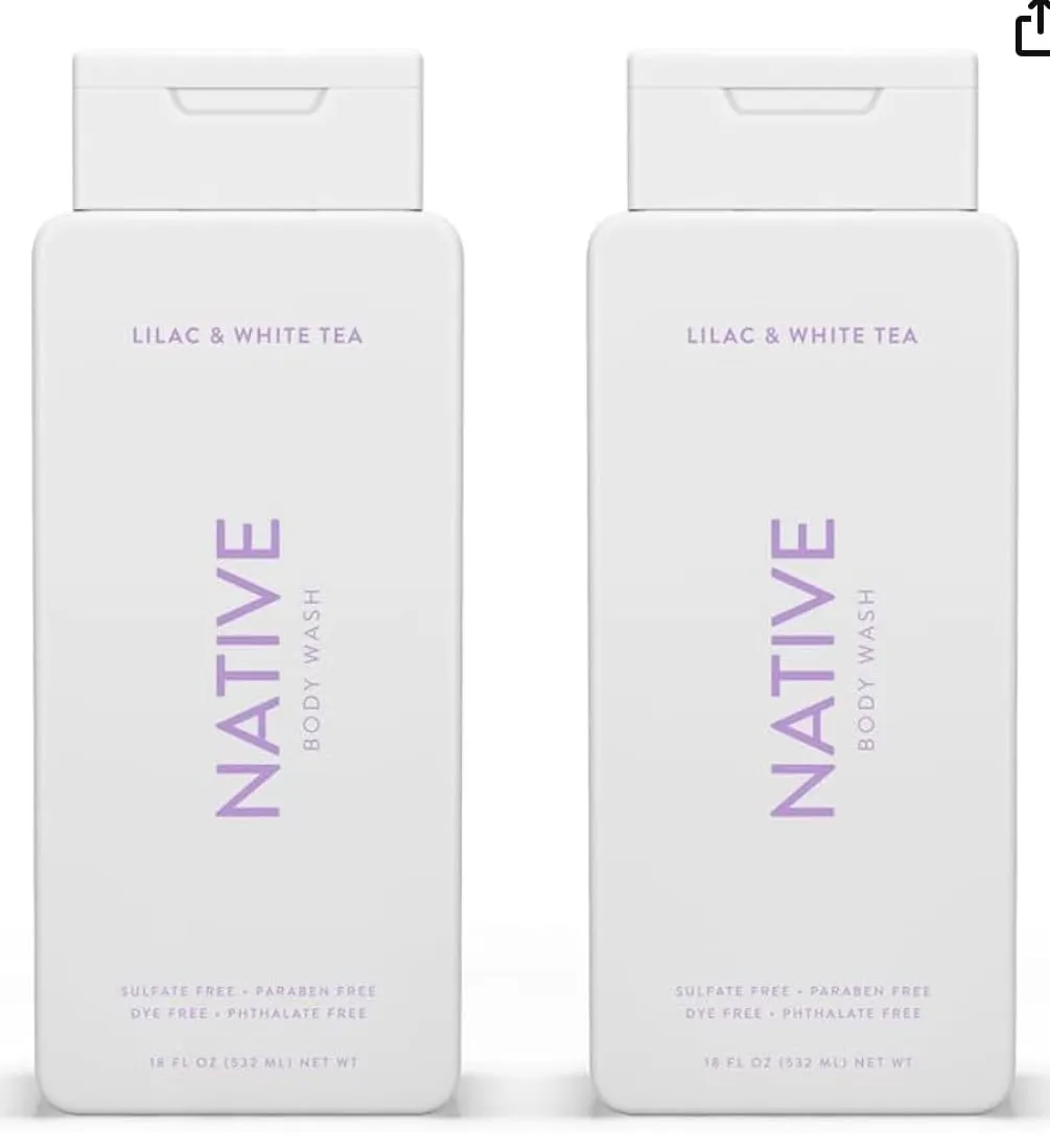 Native Body Wash Contains Naturally Derived Ingredients | For Women & Men, Sulfate, Paraben, & Dye Free Leaving Skin Soft and Hydrating | Lilac & White Tea 18 oz - 2 Pk