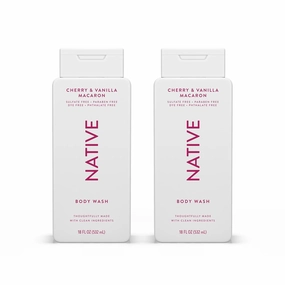 Native Body Wash Contains Naturally Derived Ingredients | For Women & Men, Sulfate, Paraben, & Dye Free Leaving Skin Soft and Hydrating | Cherry & Vanilla Macaron 18 oz - 2 Pk