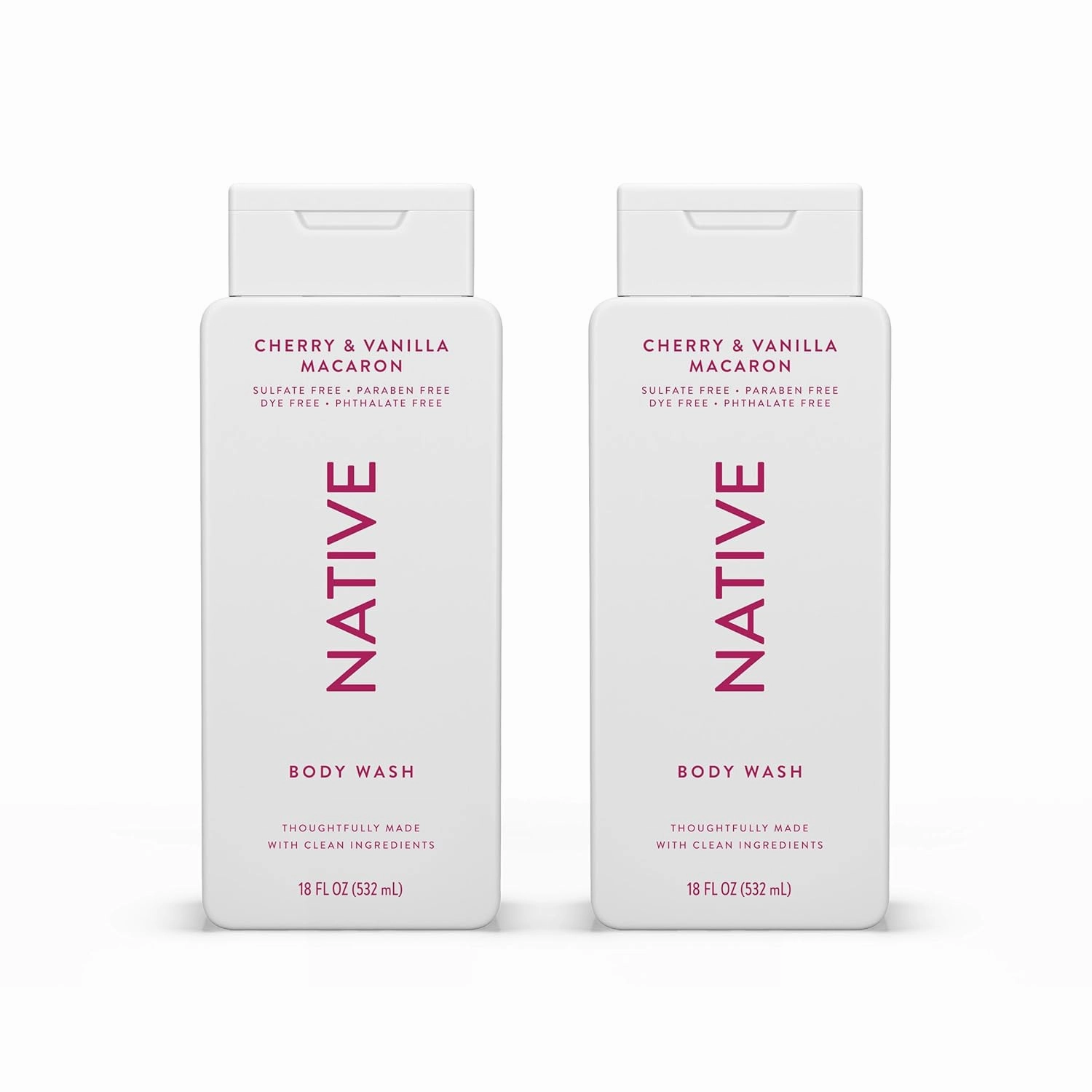 Native Body Wash Contains Naturally Derived Ingredients | For Women & Men, Sulfate, Paraben, & Dye Free Leaving Skin Soft and Hydrating | Cherry & Vanilla Macaron 18 oz - 2 Pk