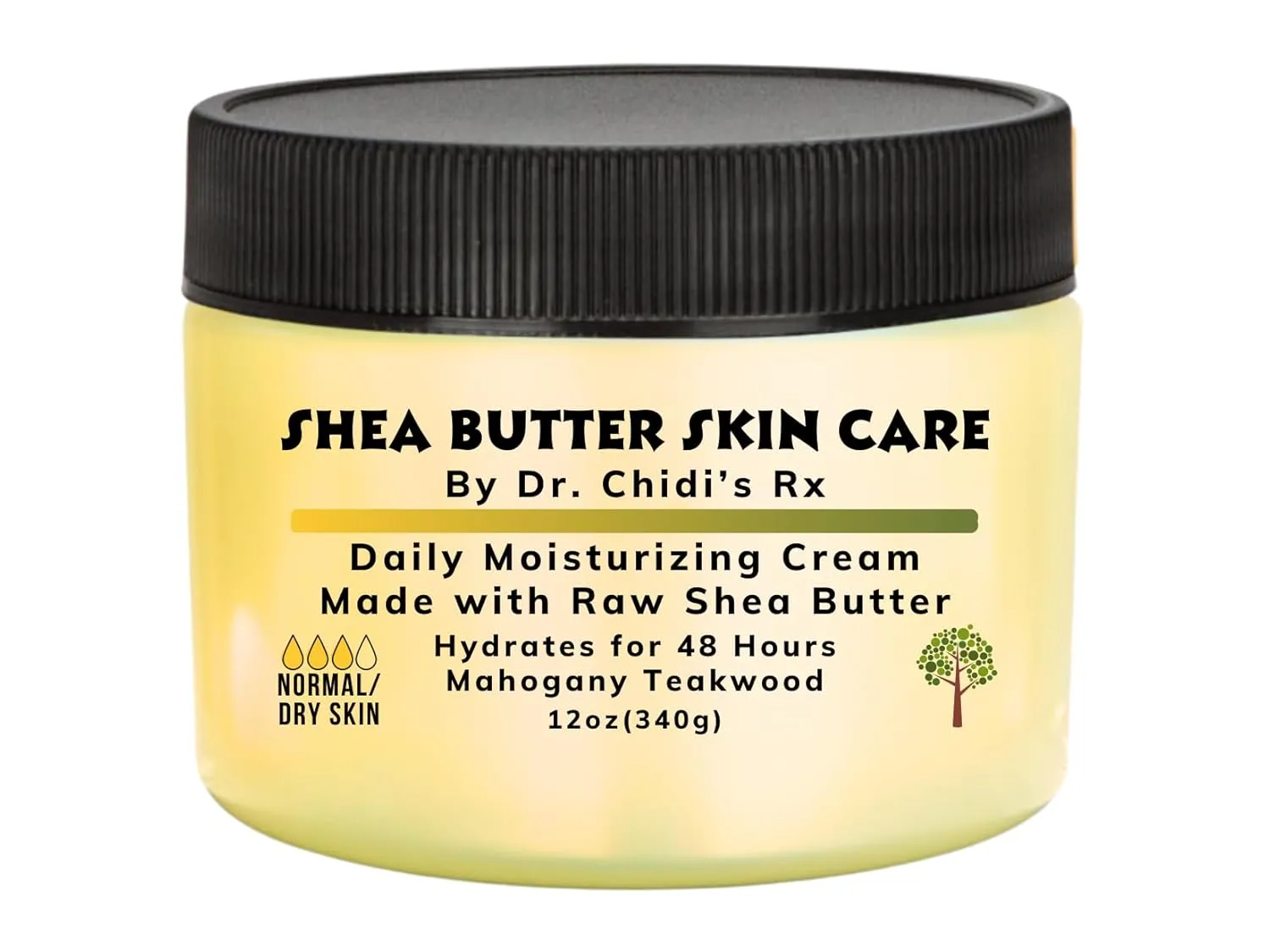 Natural Mahogany Teakwood Lotion, Normal to Dry Skin Cream, Moisturizing **Raw Shea Butter | 48 Hour Relief For Body, Hands, Feet | Vegan & Plant Based | By Dr. Chidi's Rx 12oz (340g)