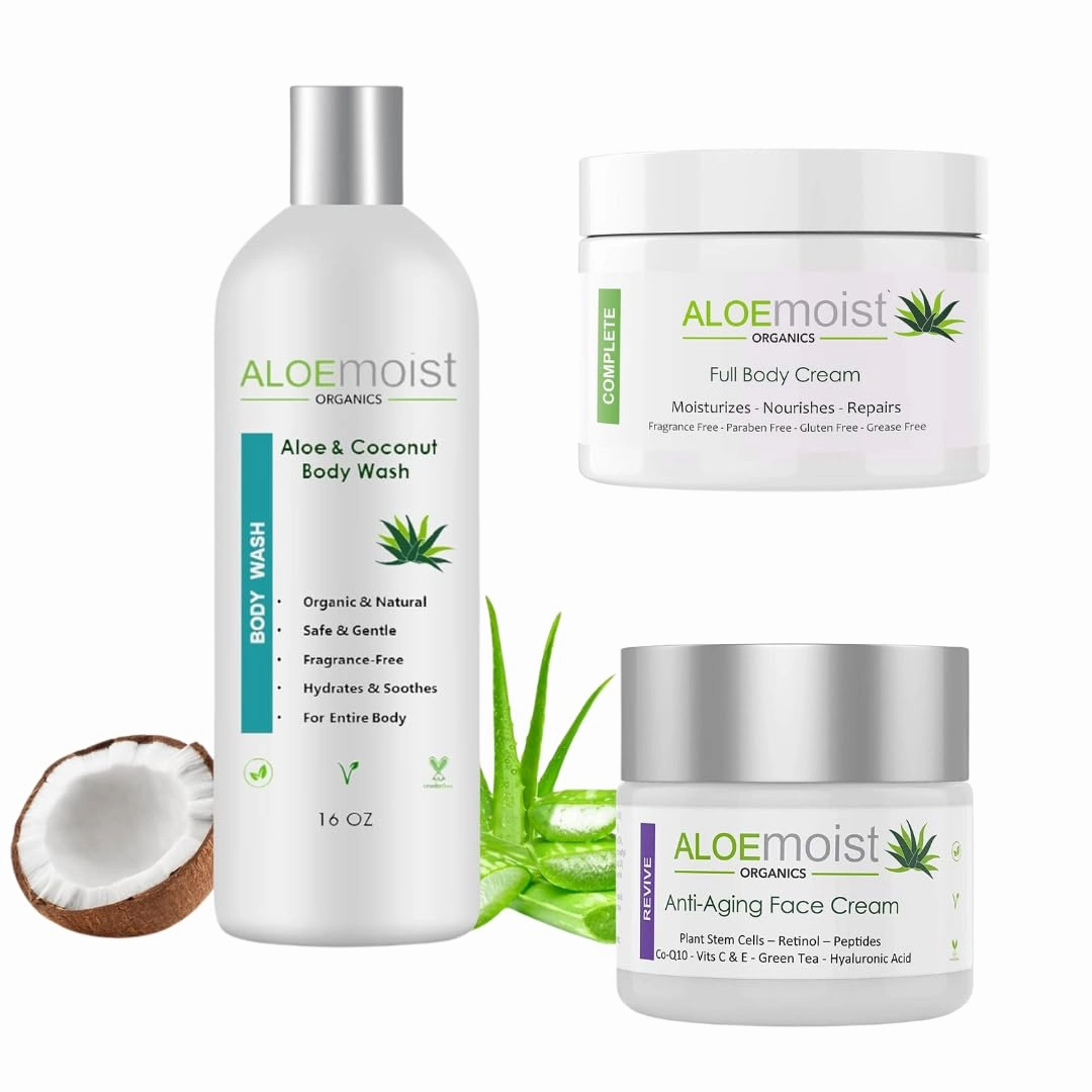 Natural Aloe Vera Body Lotion - Face & Body Moisturizing Cream, Anti Aging Retinol Cream for Face, Organic Body Wash Moisturizing Shower Gel