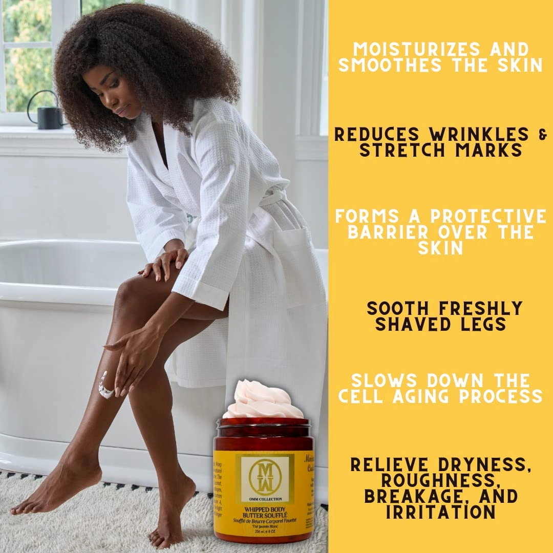 Natural Whipped Body Butter Soufflé For Dry & Sensitive Skin - Whipped Shea Butter Infused By Vitamin E & A, Mango Butter & Cacao Butter - Hydrating & Moisturizing - Vegan