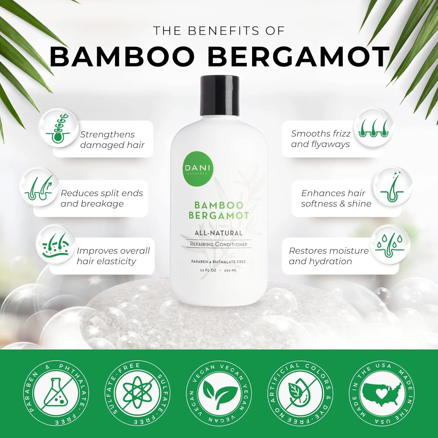 Naturals Conditioner – Bamboo Bergamot, Ultra-Hydrating & Nourishing for Dry & Curly Hair, Strengthens, Restores, Controls Frizz, Vegan & Color-Safe, 12 oz