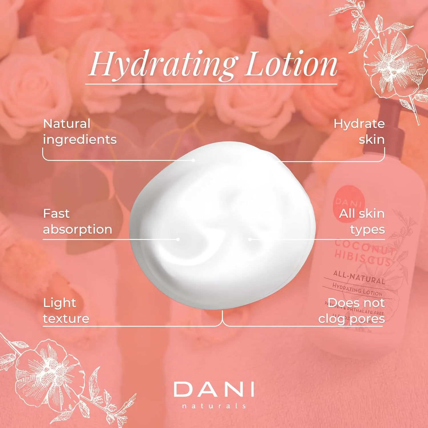 Naturals Hand & Body Lotion - Coconut Hibiscus Scented, Moisturizing & Nourishing Lotion for Dry Skin, Deep Hydration with Natural & Organic Ingredients, Paraben-Free, Vegan & Cruelty-Free, 12 Oz