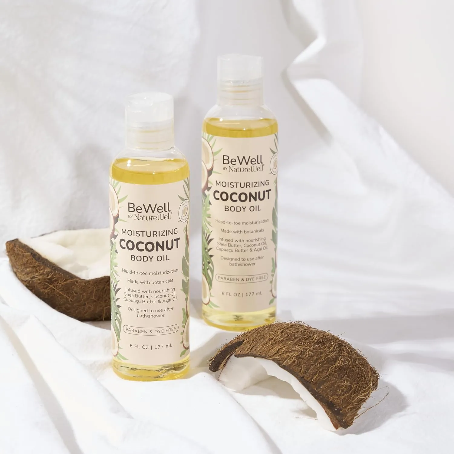 NATURE WELL Moisturizing Lightweight Coconut Scented Multi-Purpose Body Oil For Nourished & Glowing Skin, Infused With Botanicals, Shea Butter, Coconut Oil, Cupuaçu Butter, Pack of 2 (6 Fl Oz Each)