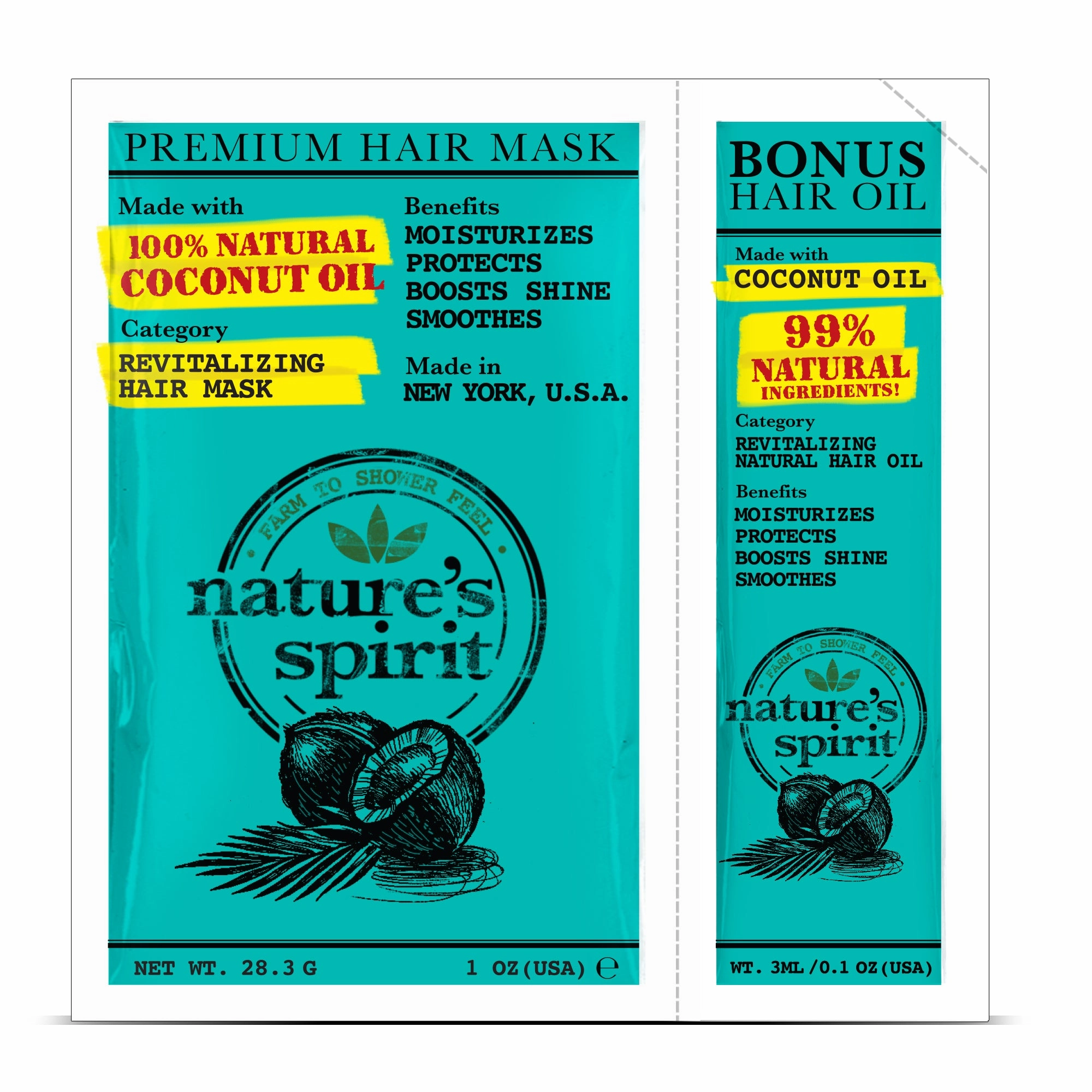 Natures Spirit Hair Mask Coconut 1 oz. Packet & 3ml Oil