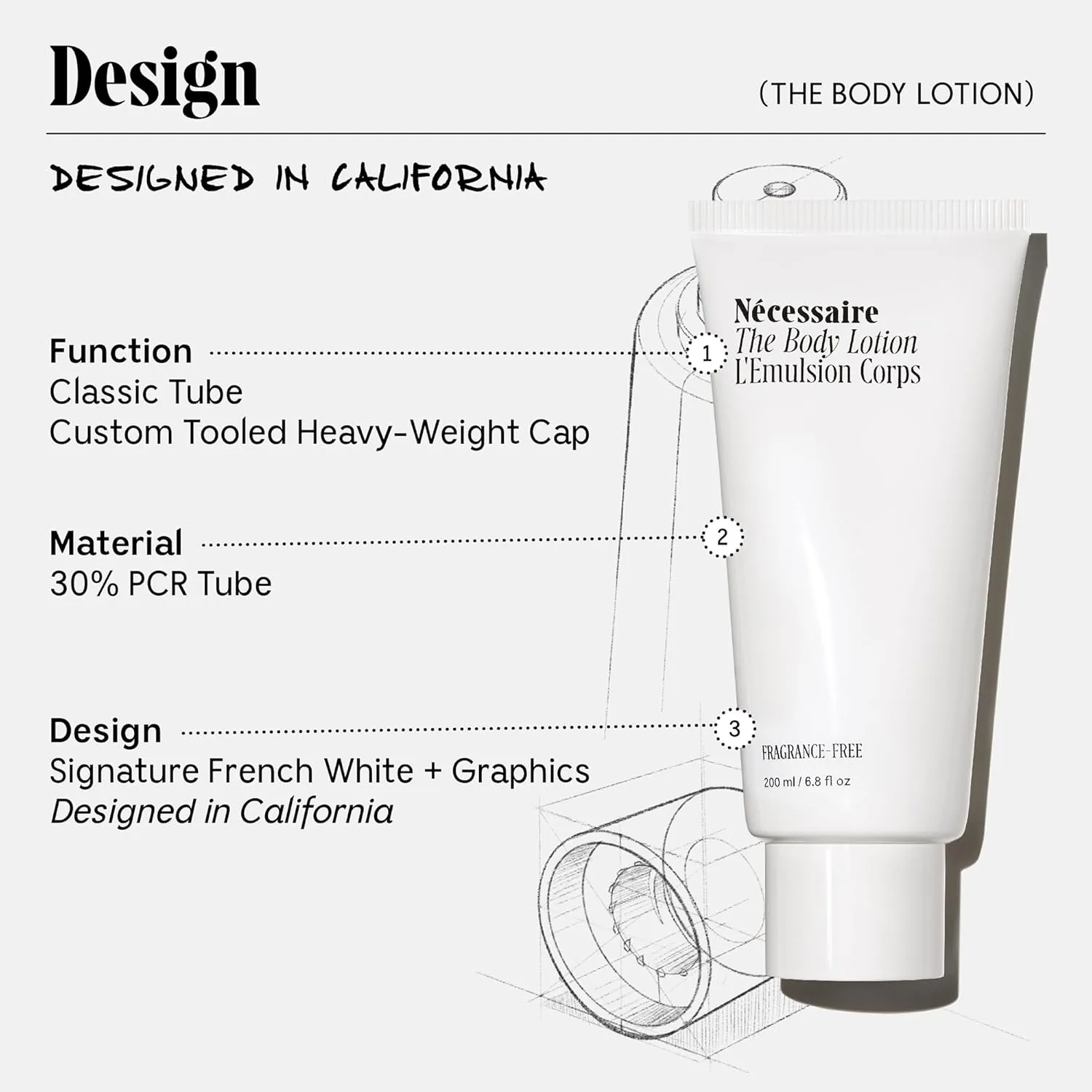 Nécessaire The Body Lotion Fragrance-Free. Firming Body Lotion for Women & Men. 48 Hour Moisture. 5 Peptides, 2.5% Niacinamide, Vitamin C/E   Omega 6/9. Non-Comedogenic. 6.8 fl oz.