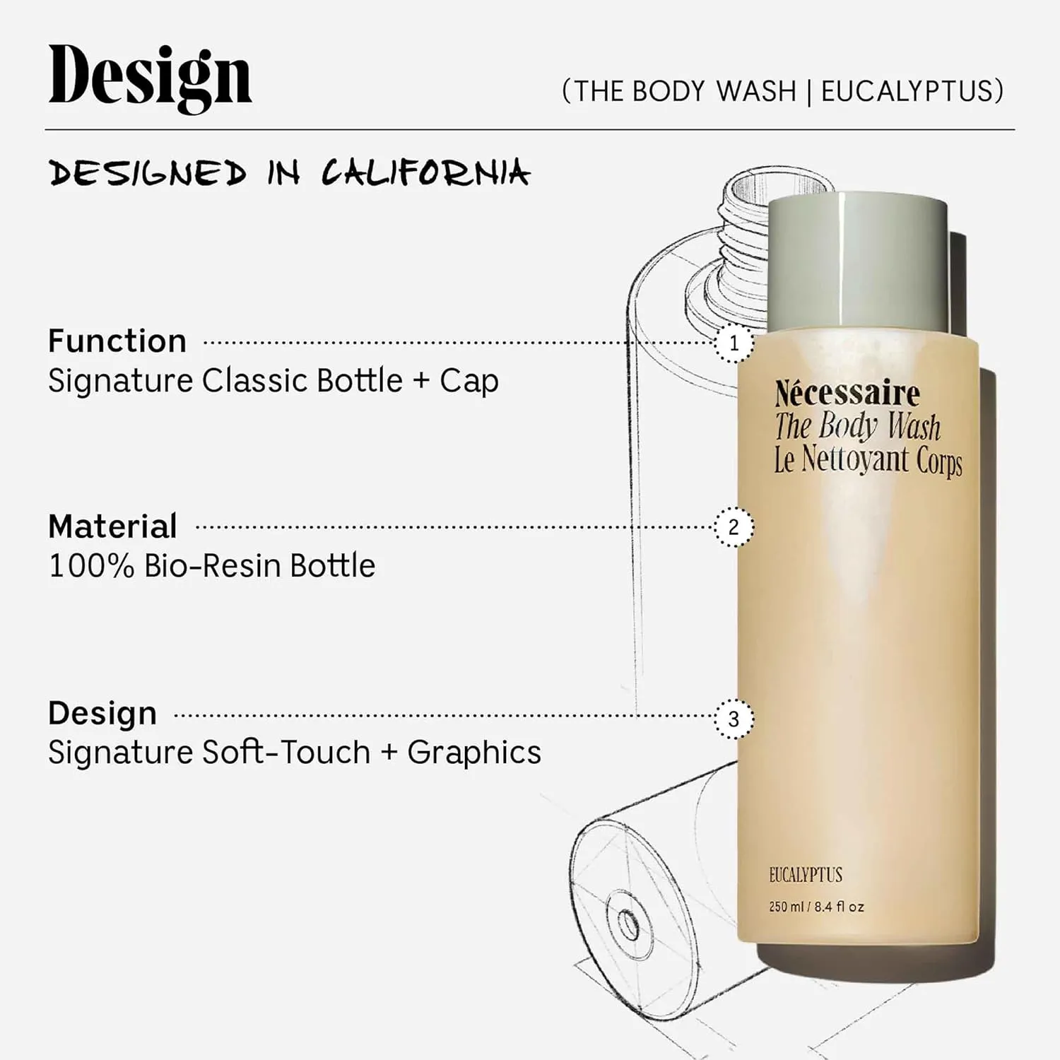 Nécessaire The Body Wash Eucalyptus - Natural Body Wash for Women & Men, Replenishing Shower Gel with Niacinamide, Vitamin C/E   Omega 6/9. Oil-In-Gel Cleanse, 8.4 fl oz.