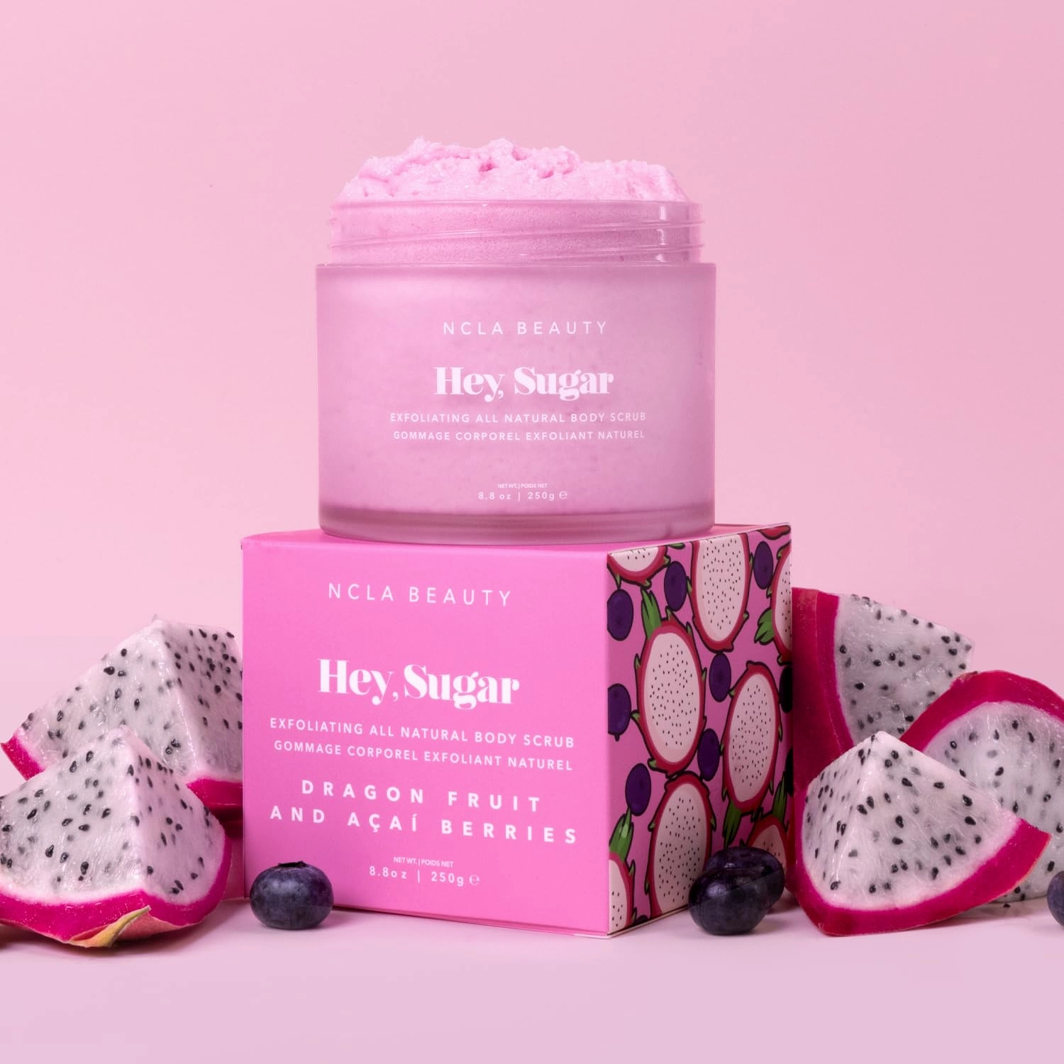 NCLA - Hey, Sugar Body Scrub | Smooth, Exfoliate, Hydrate Skin | Shea, Mango   Cocoa Butters | Vegan, Cruelty-Free, Clean Skincare (Dragon Fruit; 250 g | 8.8 oz)