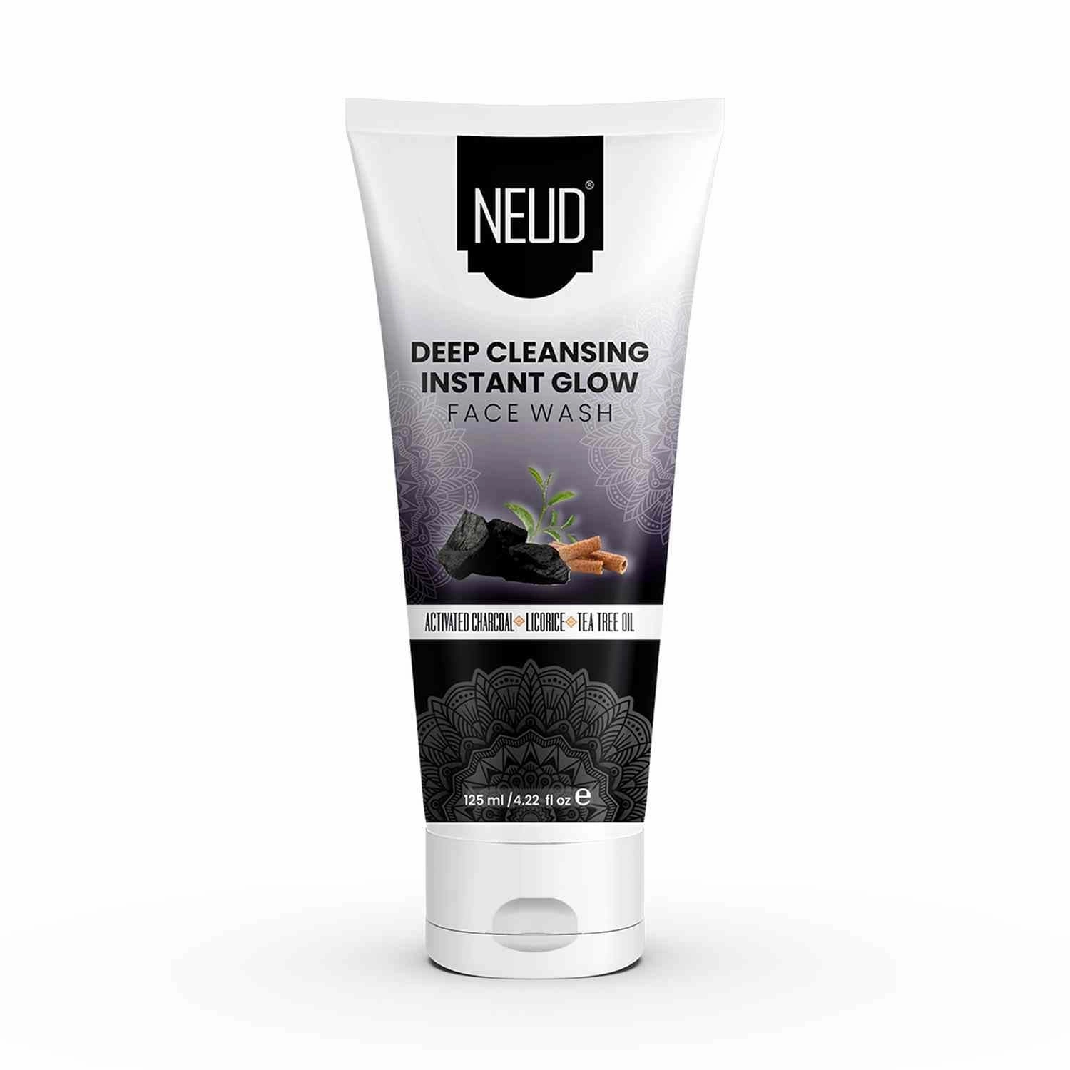 NE.UD Deep Cleansing Face Wash for Instant Glowing Skin, With Activated Charcoal & Aloe vera, Facewash for Men and Women - 125ml