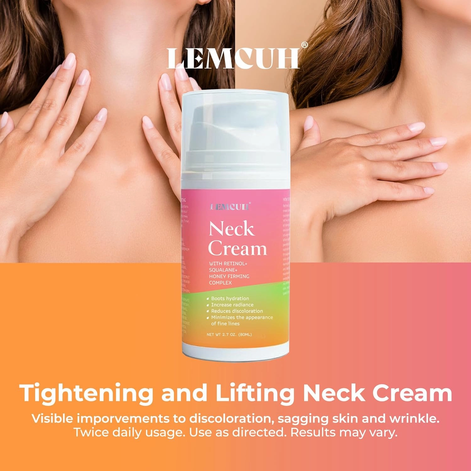 Neck Cream for Tightening and Firming: Anti Aging Anti Wrinkles Reduces Neck Lines Fine Lines - Retinol Niacinamide Squalane Hyaluronic Acid Ceramides Cruelty Free Paraben Free 2.7 OZ/80g
