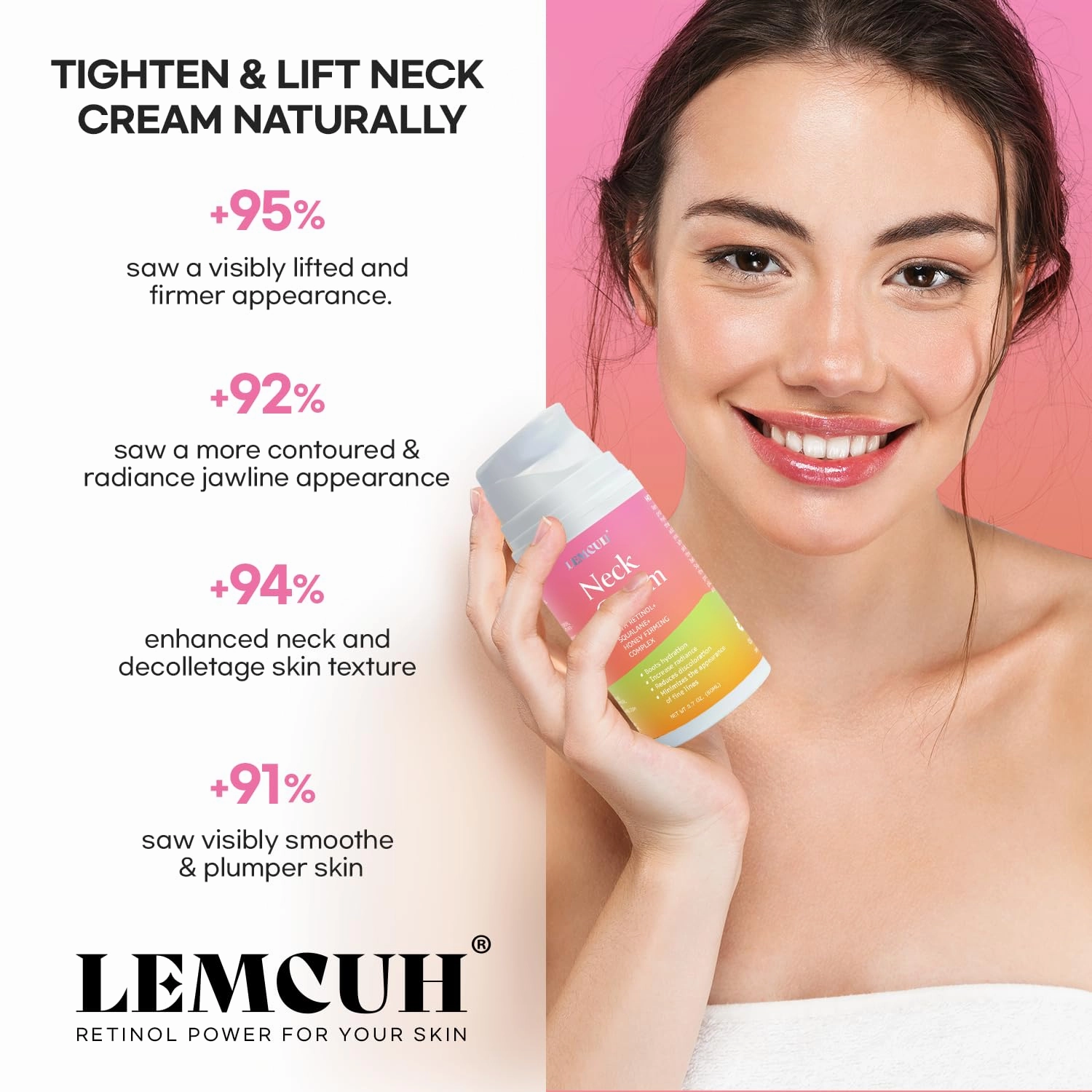 Neck Cream for Tightening and Firming: Anti Aging Anti Wrinkles Reduces Neck Lines Fine Lines - Retinol Niacinamide Squalane Hyaluronic Acid Ceramides Cruelty Free Paraben Free 2.7 OZ/80g