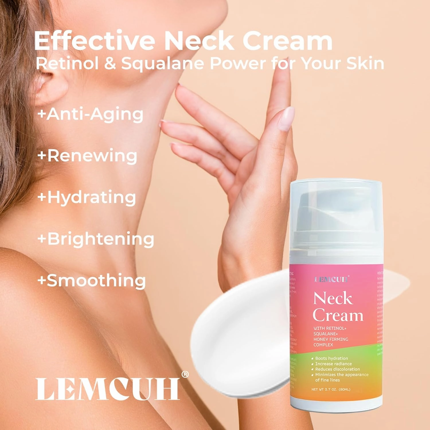 Neck Cream for Tightening and Firming: Anti Aging Anti Wrinkles Reduces Neck Lines Fine Lines - Retinol Niacinamide Squalane Hyaluronic Acid Ceramides Cruelty Free Paraben Free 2.7 OZ/80g