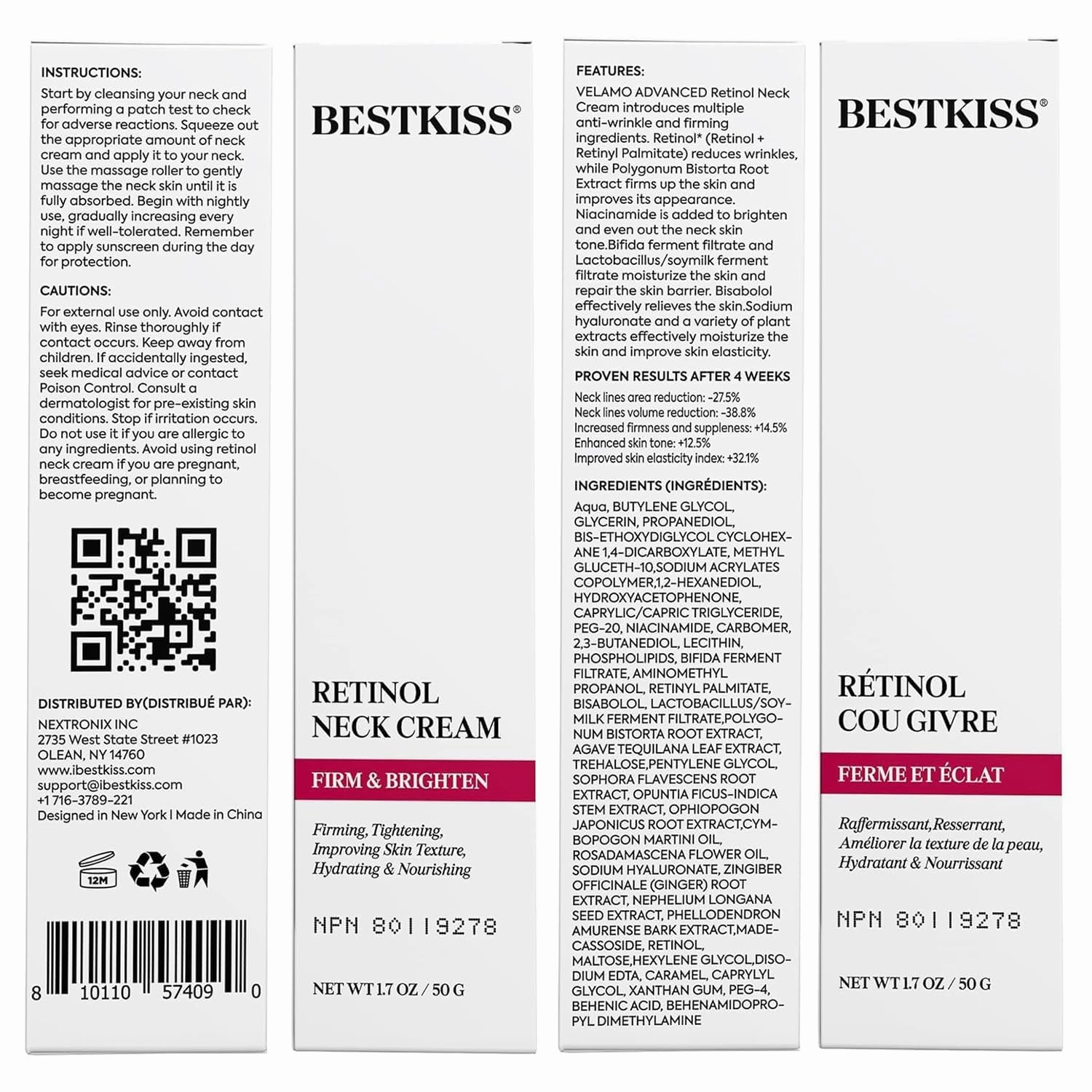 Neck Cream for Tightening and Firming: Anti Aging Anti Wrinkles Reduces Neck Lines Fine Lines with Roller Applicator - Retinol Niacinamide Hyaluronic Acid Cruelty Free Paraben Free 1.7 OZ/50g